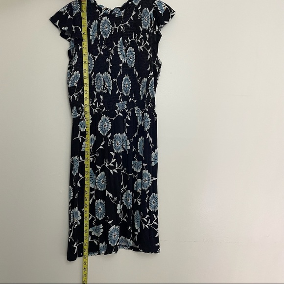 LOFT | Blue Floral Ruched Cotton Knit Sundress - Picture 9 of 10